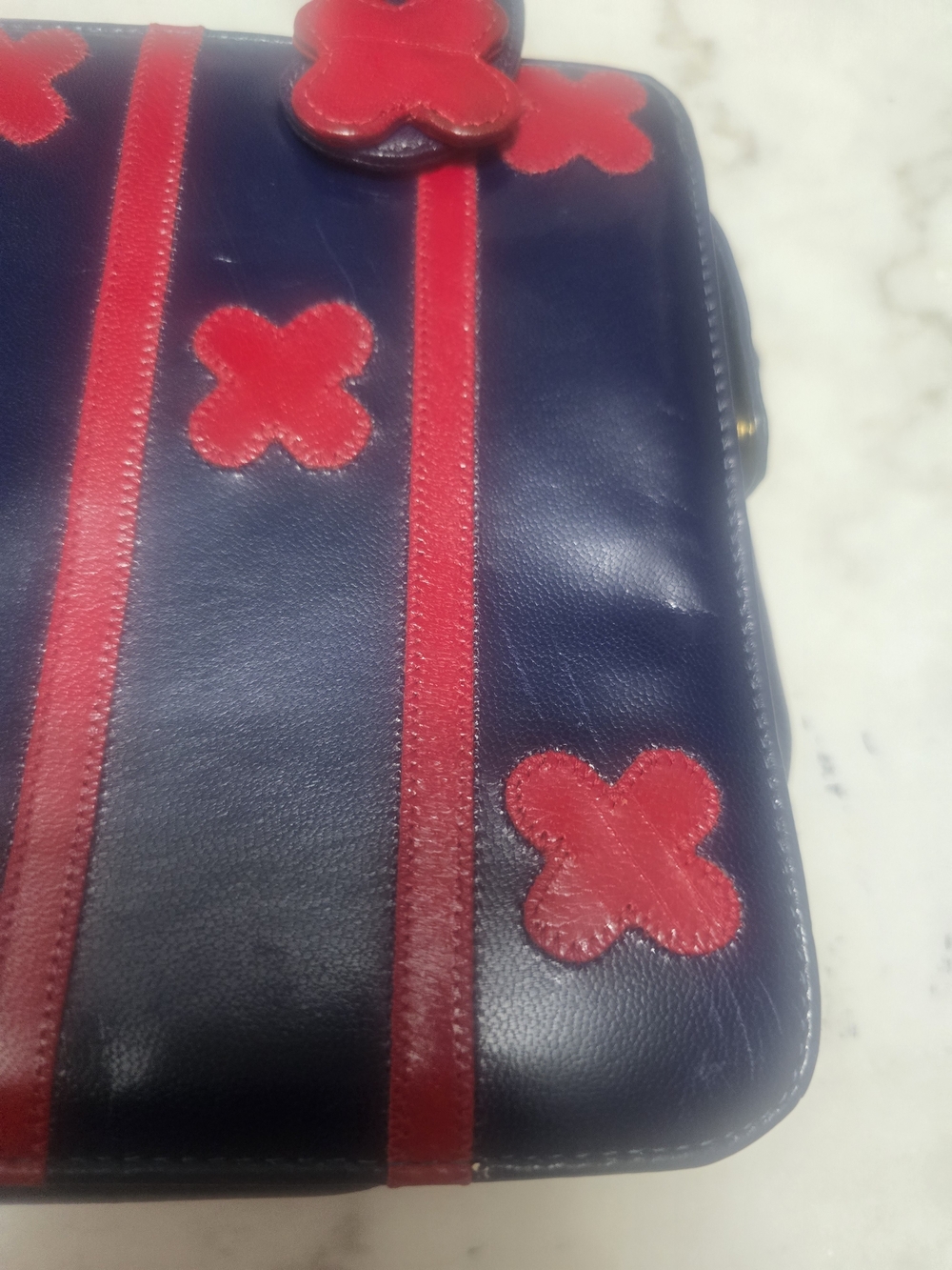 Carlos Falchi Black Satchel with Red Appliqué Xs - Picture 11 of 11